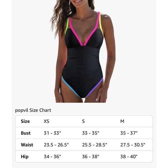 popvil Women's One Piece 2025 Tummy Control Swimsuits Neon Color Block Swimwear - Picture 6 of 14